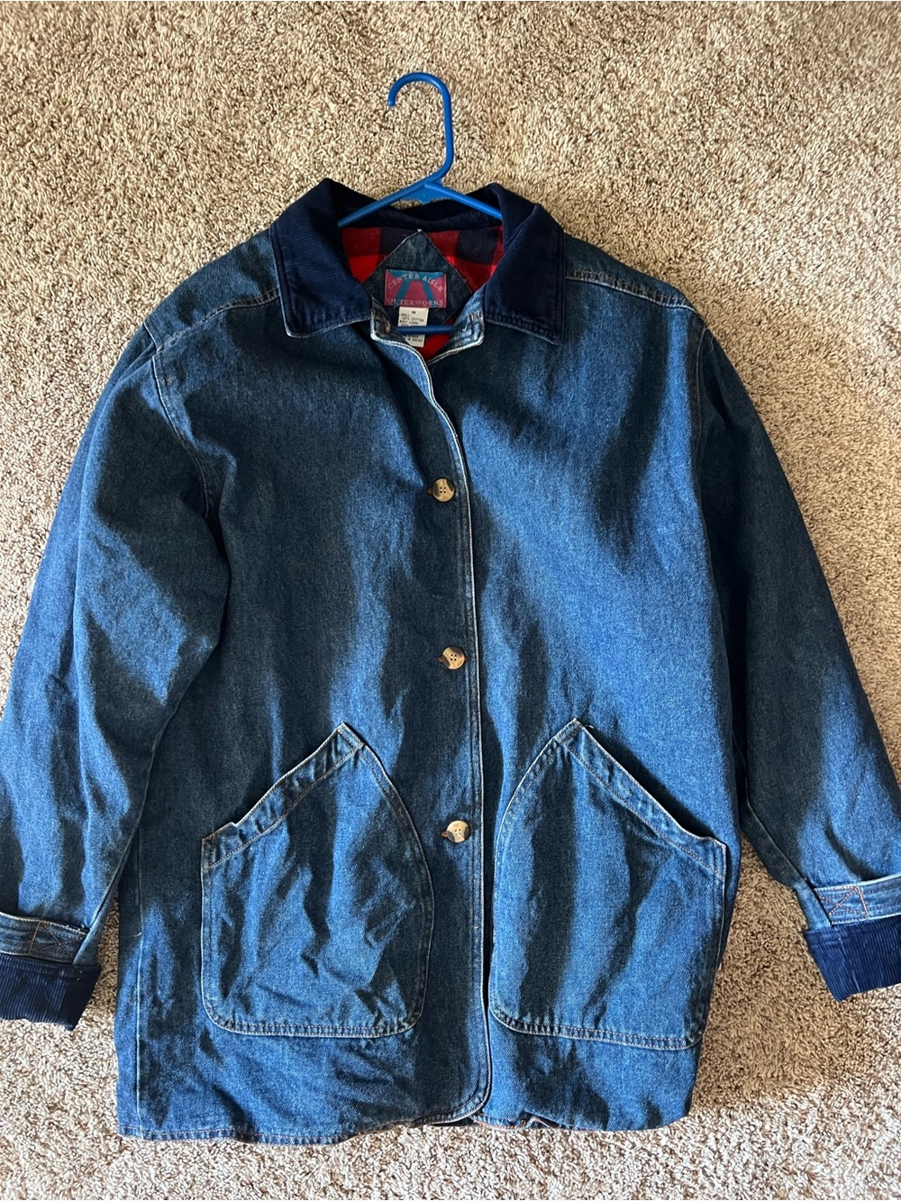 Women's Dark Blue Denim Utility Jacket with Contrast Collar